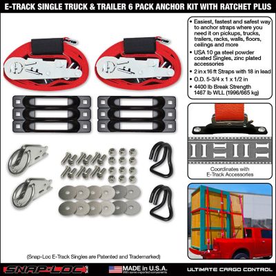 Image showing  E-Track Single Truck & Trailer 6 pk. Anchor Kit with 2 in. x 16 ft. Ratchet Straps Plus Rings & Hooks, 4,400 lb.