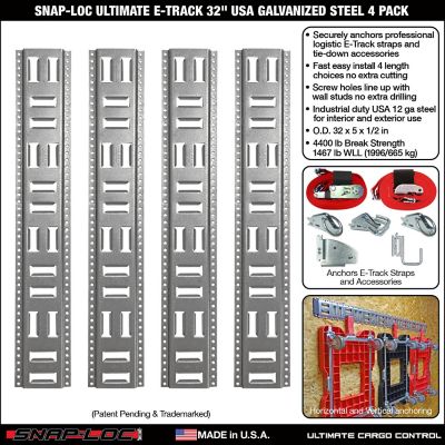 Image showing  E-Track 32 in. USA Galvanized Steel, 4 pk.