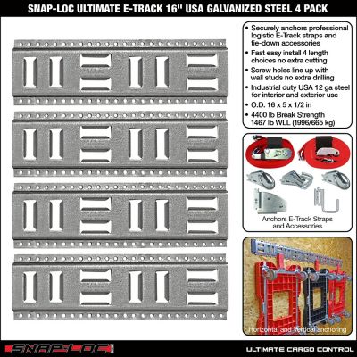 Image showing  E-Track 16 in. USA Galvanized Steel, 4 pk.