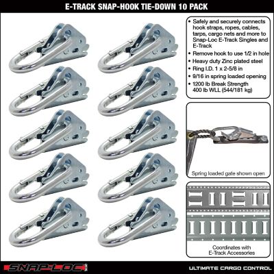 Image showing  E-Track Snap-Hook Carabiner Tie-Down For Rope, Cable, 10 pk.