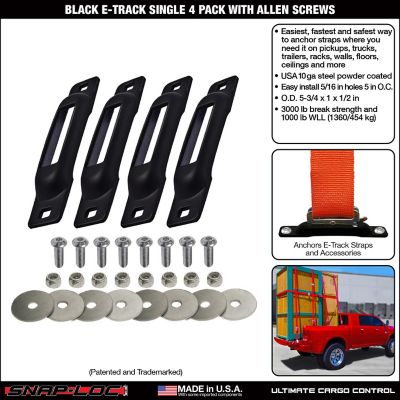 Image showing  Black E-Track Single Strap Anchor with Allen Screws,4 pk.