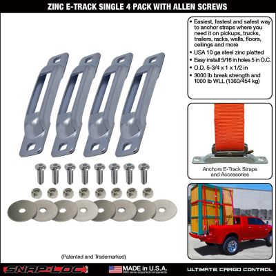 Image showing  Zinc E-Track Single Strap Anchor with Allen Screws, 4 pk.