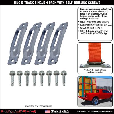 Image showing  Zinc E-Track Single Strap Anchor with Self-Drilling Screws, 4 pk.