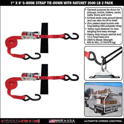 Image showing  1 in. x 8 ft. S-Hook Strap Tie-Down with Ratchet, 2,500 lb. 2 pk.
