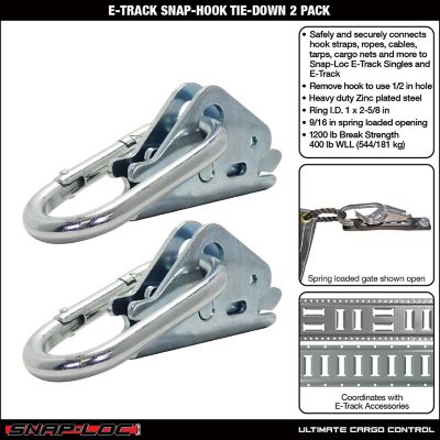 Image showing  E-Track Snap-Hook Carabiner Tie-Down For Rope, Cable, 2 pk.