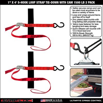 Image showing  1 in. x 4 ft. S-Hook Loop Strap Tie-Down with Cam, 1,500 lb., 2 pk.