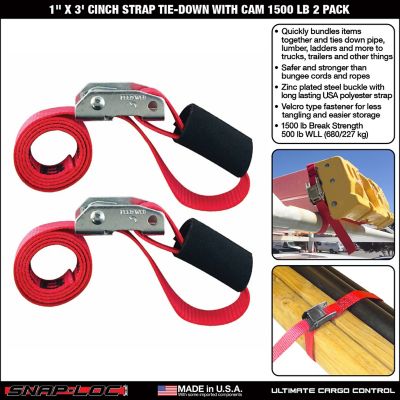 Image showing  1 in. x 3 ft. Cinch Strap Tie-Down with Cam, 1,500 lb., 2 pk.
