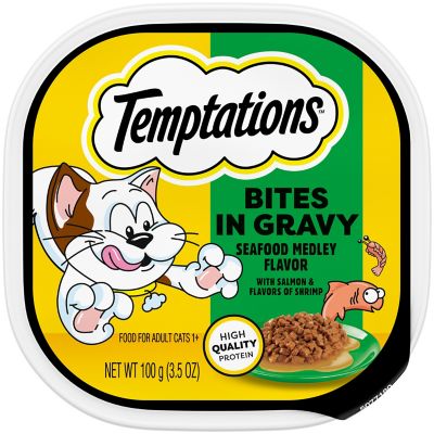 Temptations Wet Cuts in Gravy Seafood Medley, 3.5 oz.