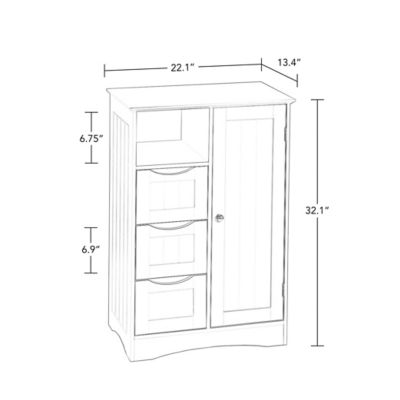 Image showing  Ashland 1-Door, 3-Drawer Floor Cabinet, White