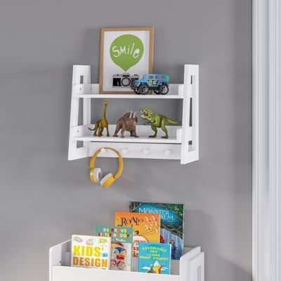 Image showing  Kids 2-Tier Ladder Wall Shelf with Hooks