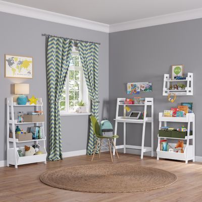 Image showing  Kids 2-Tier Ladder Wall Shelf with Hooks