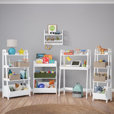 Image showing  Kids 2-Tier Ladder Wall Shelf with Hooks