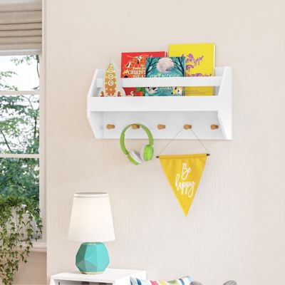 Image showing  Kids Catch-All Wall Shelf with Bookrack and Hooks