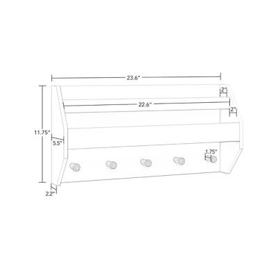 Image showing  Kids Catch-All Wall Shelf with Bookrack and Hooks