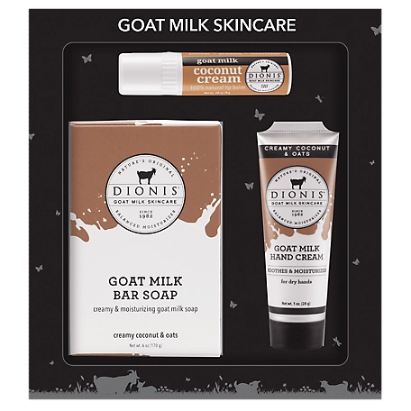 Dionis Goat Milk Skincare Coconut Goat Milk Bar Soap, Lip Balm, Hand Cream Gift Set