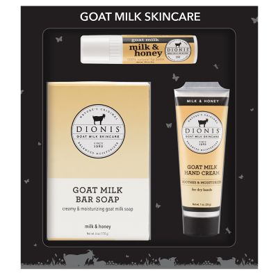 Dionis Goat Milk Skincare Milk & Honey Goat Milk Bar Soap, Lip Balm, Hand Cream Gift Set