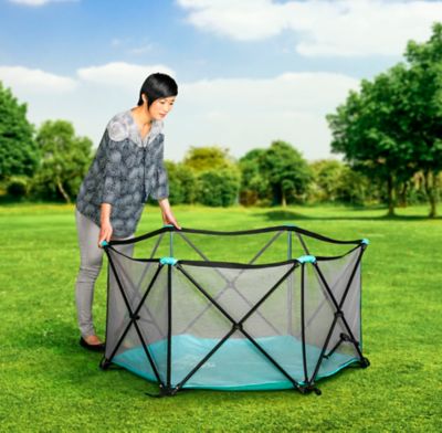 Image showing  Portable Play Yard Six Panel Aqua