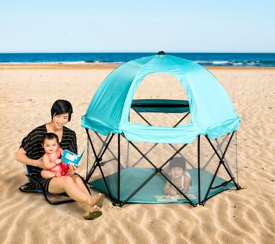 Image showing  Portable Play Yard Six Panel Aqua