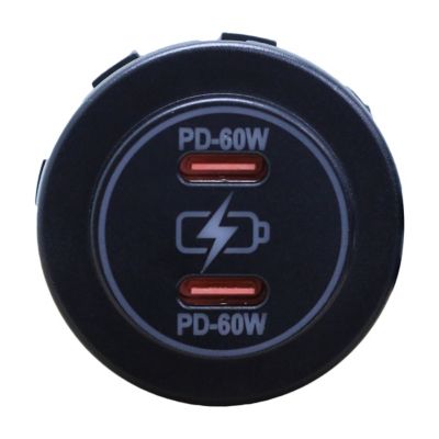 Image showing  Round Socket Auxiliary Charging Port with Dual C-Type PD 60W Outputs Blue Indigo LED and Cover