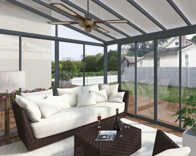 Image showing  SanRemo Patio Enclosure Gray/Clear with Screen Doors (6), 10 x 14ft.