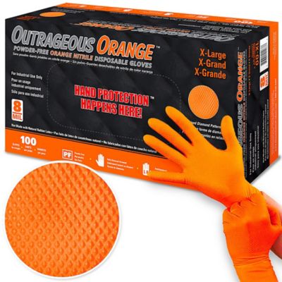 KBS Coatings Outrageous Orange Raised Diamond Grip 8 mil Nitrile Gloves, Box (50 Pairs), Medium