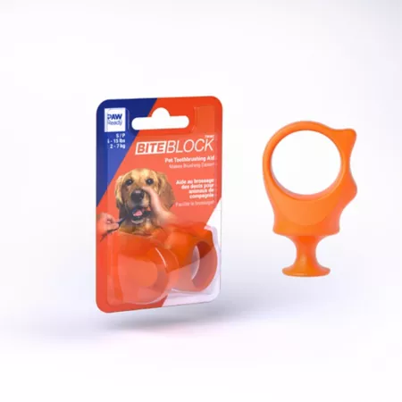 Paw Ready Assistant Dog Toothbrush Bite Block for Small Dogs or Cats Orange Dog Teeth Cleaning & Breath Freshening