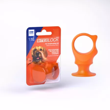 Paw Ready Assistant Dog Toothbrush Bite Block for Medium Dogs or Cats Orange Dog Teeth Cleaning & Breath Freshening