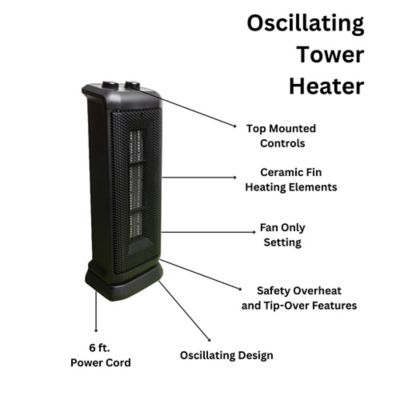 Image showing 7 th Comfort Glow 18 in. Oscillating Ceramic Tower Heater Black 750/1500W