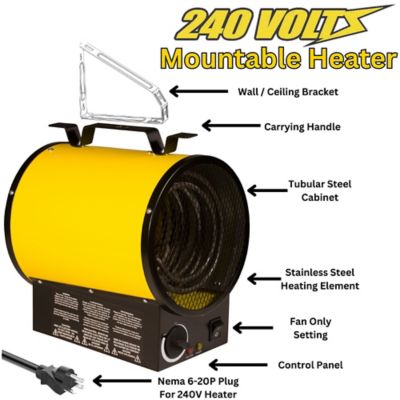 Image showing  Electric Forced Air Heater, 500 sq. ft., 12,800 BTU, Remote Control, 240 V