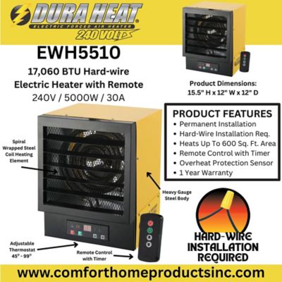 Image showing 6 th Dura Heat Hard Wired Electric Heater, 750 sq. ft., 17,000 BTU, 5,000W, 240V, 21A