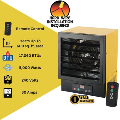 Image showing 7 th Dura Heat Hard Wired Electric Heater, 750 sq. ft., 17,000 BTU, 5,000W, 240V, 21A