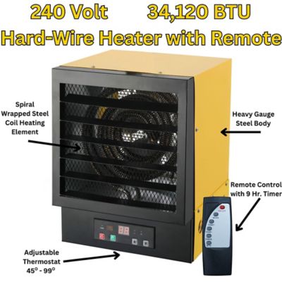 Image showing  Hard Wired Electric Heater, 1,500 sq. ft., 34,000 BTU, 10,000W, 240V, 42A