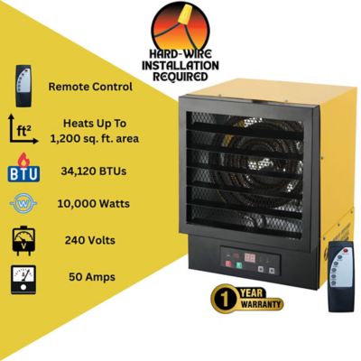 Image showing  Hard Wired Electric Heater, 1,500 sq. ft., 34,000 BTU, 10,000W, 240V, 42A