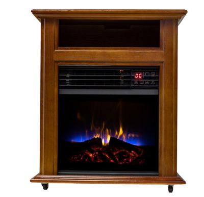 Comfort Glow Mobile Electric Quartz Fireplace, French Walnut Finish