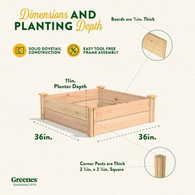 Image showing 6 th Greenes Fence Premium Cedar Raised Garden Bed, 3 ft. x 3 ft. x 11 in., Cedar