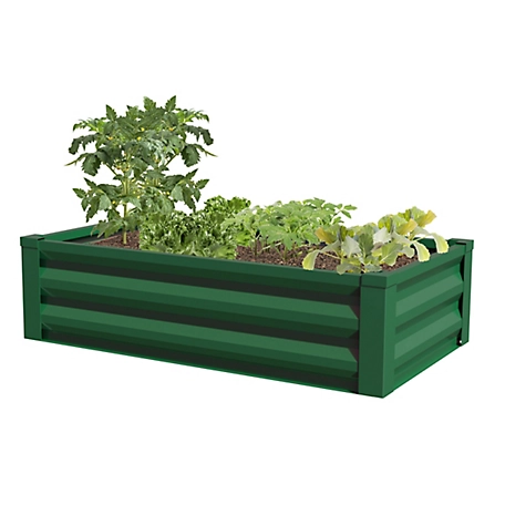 Greenes Fence Powder-Coated Metal Raised Garden Bed, Green 2 ft. X 4 ft. X 10 in.
