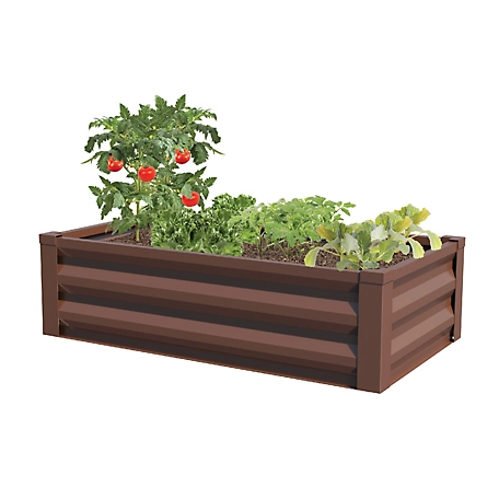 Greenes Fence Powder-Coated Metal Raised Garden Bed, Brown 2 ft. X 4 ft. X 10 in.