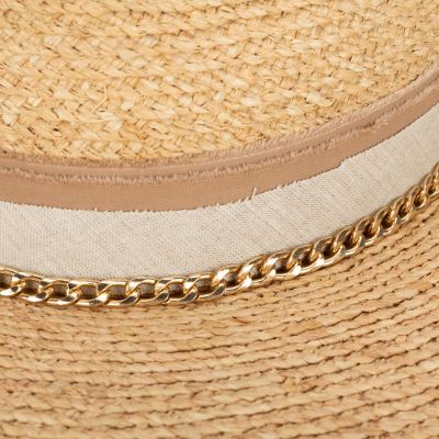 Image showing  Coastal Sunset Women's Fine Braid Raffia Fedora With Layered Bands