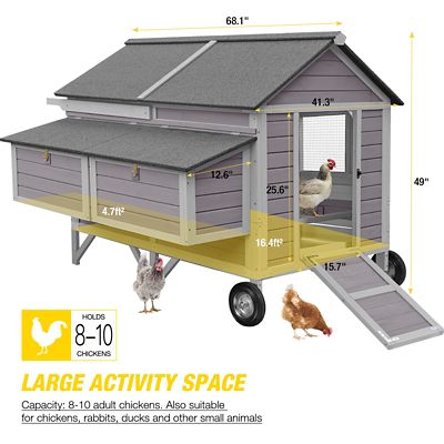 Image showing 7 th Aivituvin Extra-Large Wooden Chicken Tractor, 8 to 10 Chicken Capacity