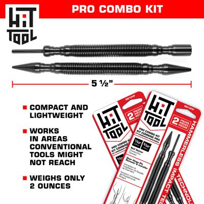 Image showing 7 th HIT Tool Pro Combo Kit 1/32 in. and 2/32 in. Nail Set with Door Pin Remover and Installer Steel Hammerless Spring Tools