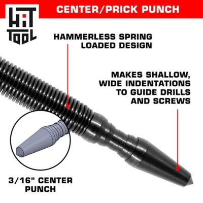 Image showing  1/8 in. Prick Punch and 3/16 in. Center Punch Combination Spring Loaded Hammerless Tool
