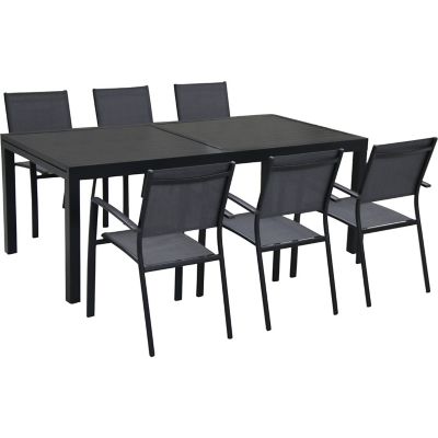 Hanover Naples 7 pc. Outdoor Dining Set With 6 Sling Chairs in. Gray/White And Expandable Dining Table