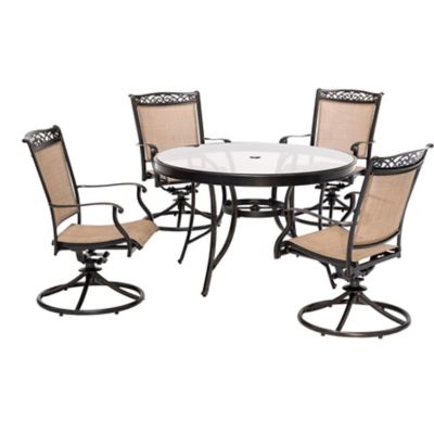 Hanover Fontana 5 pc. Dining Set With Four Sling Swivel Rockers And A 47 in. Glass-Top Dining Table