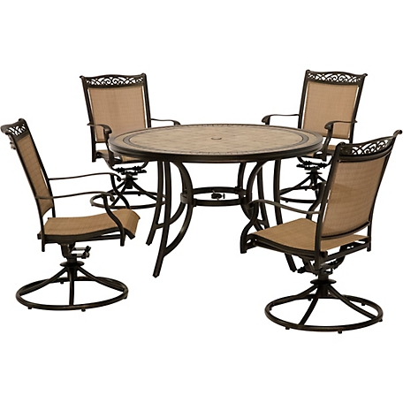 Hanover Fontana 5 pc. Outdoor Dining Set With Four Swivel Rockers And A 51 in. Tile-Top Dining Table