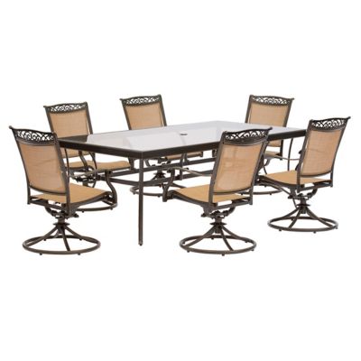 Hanover Fontana 7 pc. Dining Set With Six Sling Swivel Rockers And An Extra Large Glass-Top Dining Table