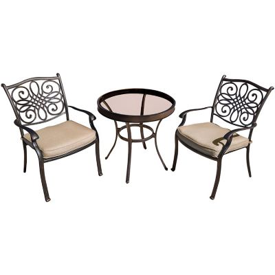 Hanover Traditions 3 pc. Bistro Set in. Tan With 30 in. Glass-Top Table