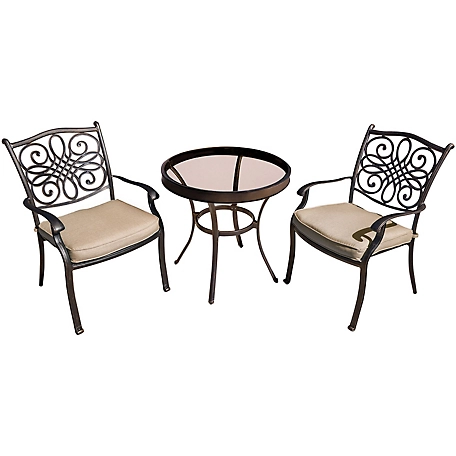 Hanover Traditions 3 pc. Bistro Set in. Tan With 30 in. Glass-Top Table