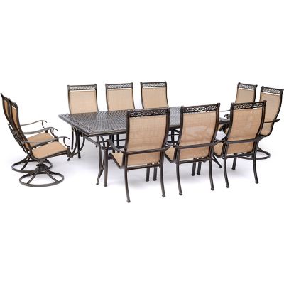 Hanover Manor 11 pc. Dining Set With 6 Sling Chairs, 4 Swivel Rockers, And An Extra-Large 60 in. x 84 in. Cast-Top Dining Table