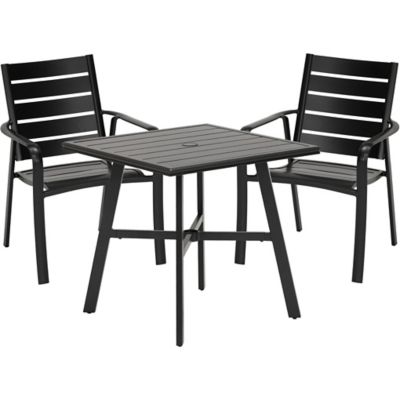 Hanover Cortino 3 pc. Commercial-Grade Bistro Set With 2 Aluminum Slat-Back Dining Chairs And A 30 in. Slat-Top Table