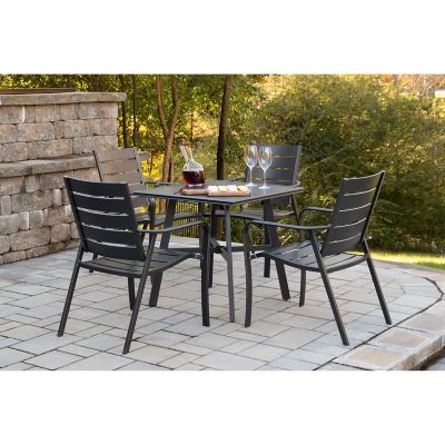 Image showing 8 th Hanover Cortino 5 pc. Commercial-Grade Patio Dining Set With 4 Aluminum Slat-Back Dining Chairs And A 38 in. Slat-Top Table